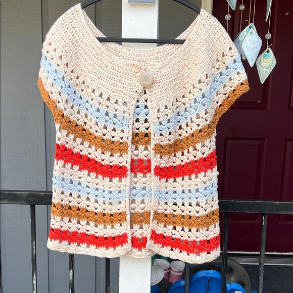 Hand Crafted Sweaters - Crochet Women's Short Sleeve Cardigan